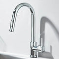 Kitchen faucet with wide spray pull-down head and 360° swivel spout