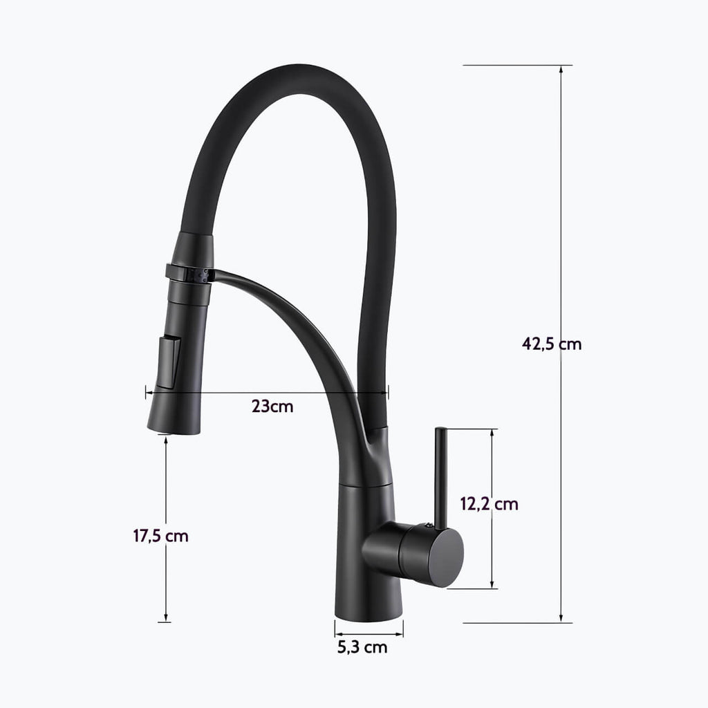 Brass kitchen mixer with pull-down sprayer and 360° swivel spout