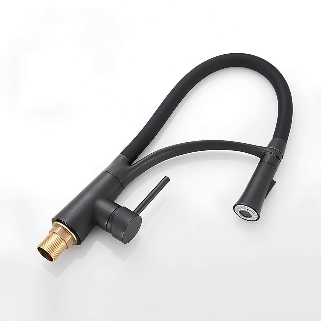 Brass kitchen mixer with pull-down sprayer and 360° swivel spout