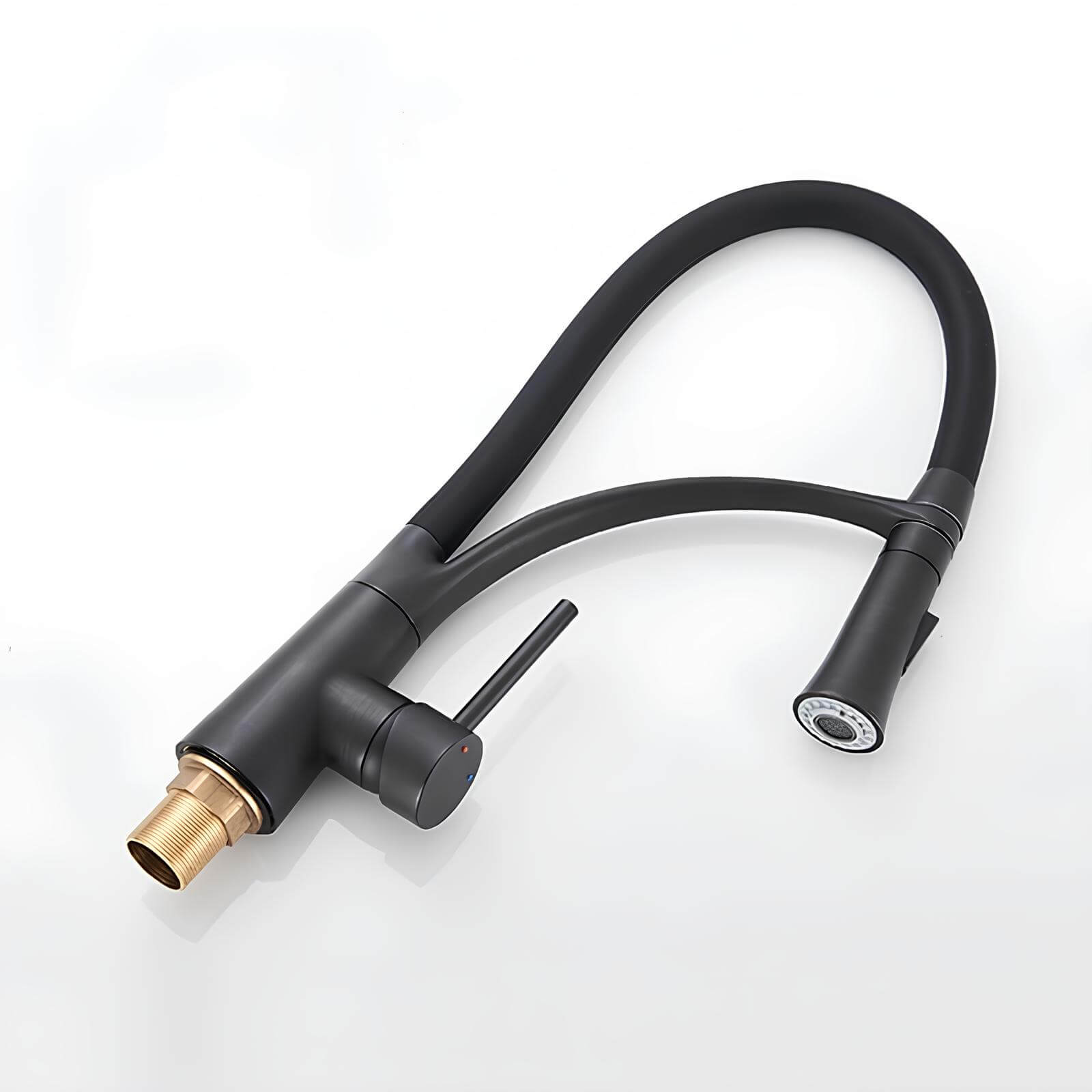 Brass kitchen mixer with pull-down sprayer and 360° swivel spout