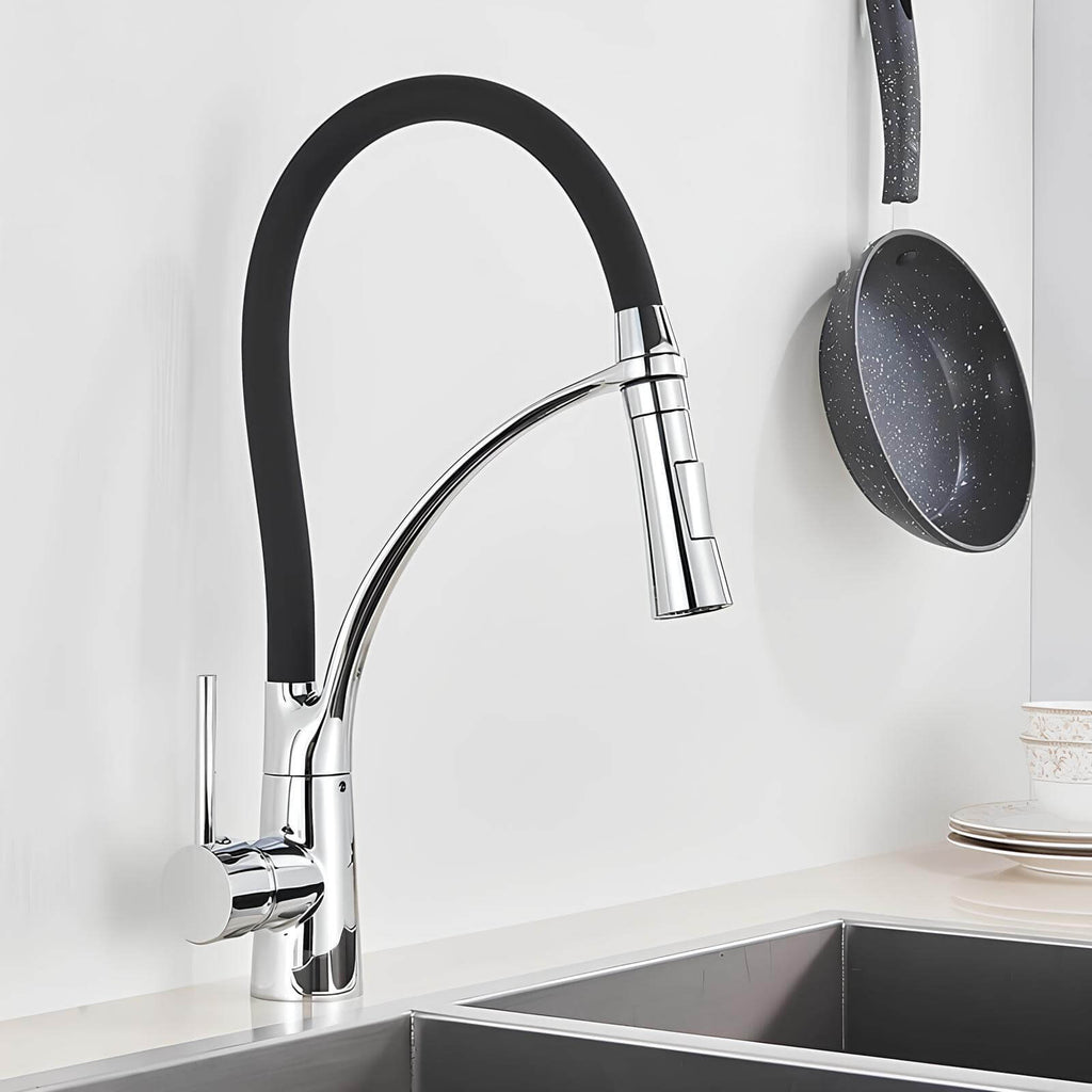 Brass kitchen mixer with pull-down sprayer and 360° swivel spout