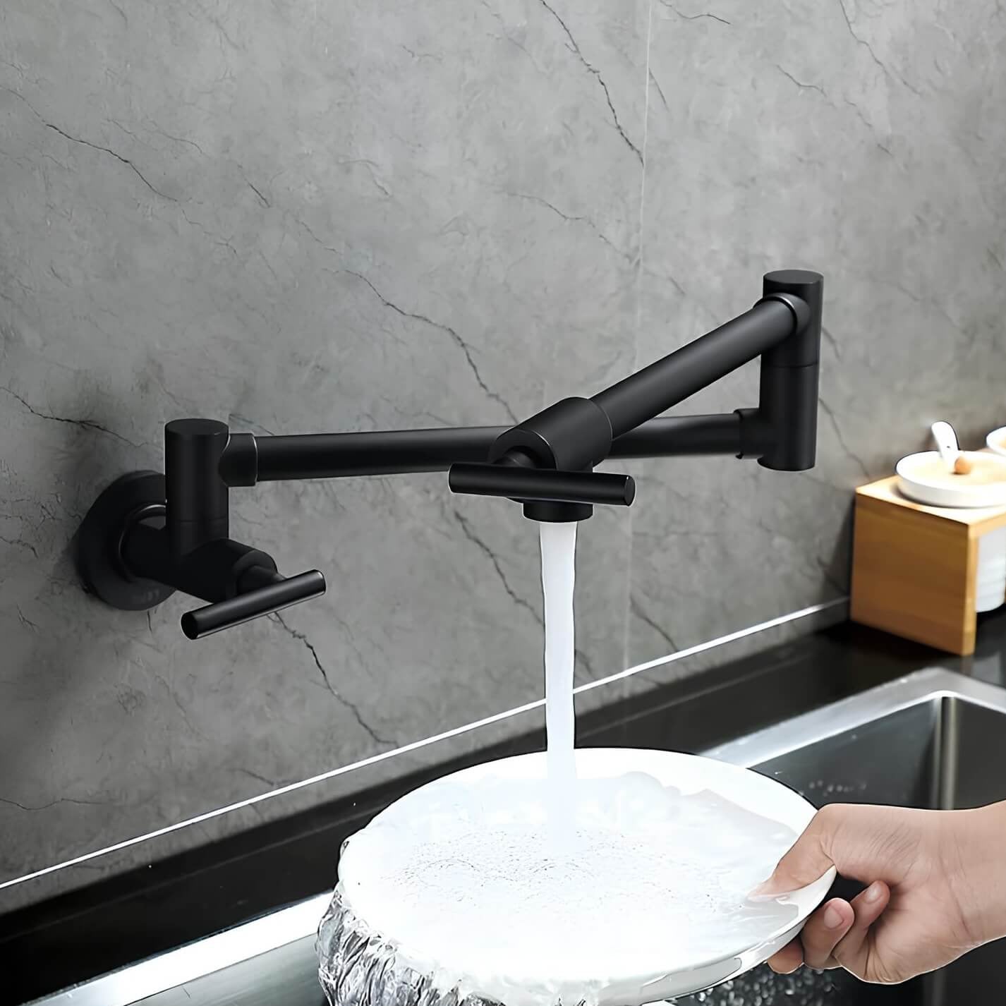 Wall-mount folding brass cold water kitchen faucet with 360° rotation