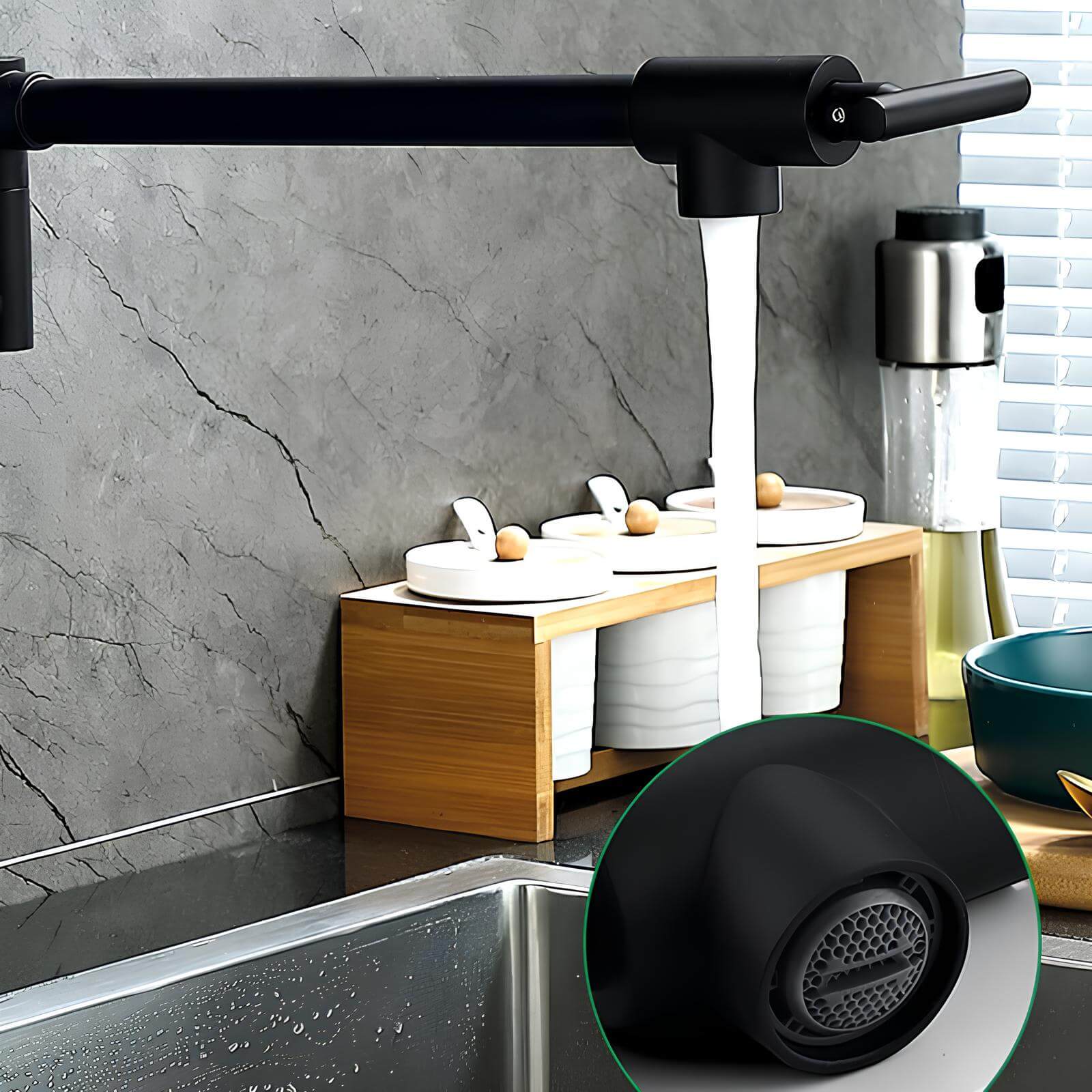 Wall-mount folding brass cold water kitchen faucet with 360° rotation