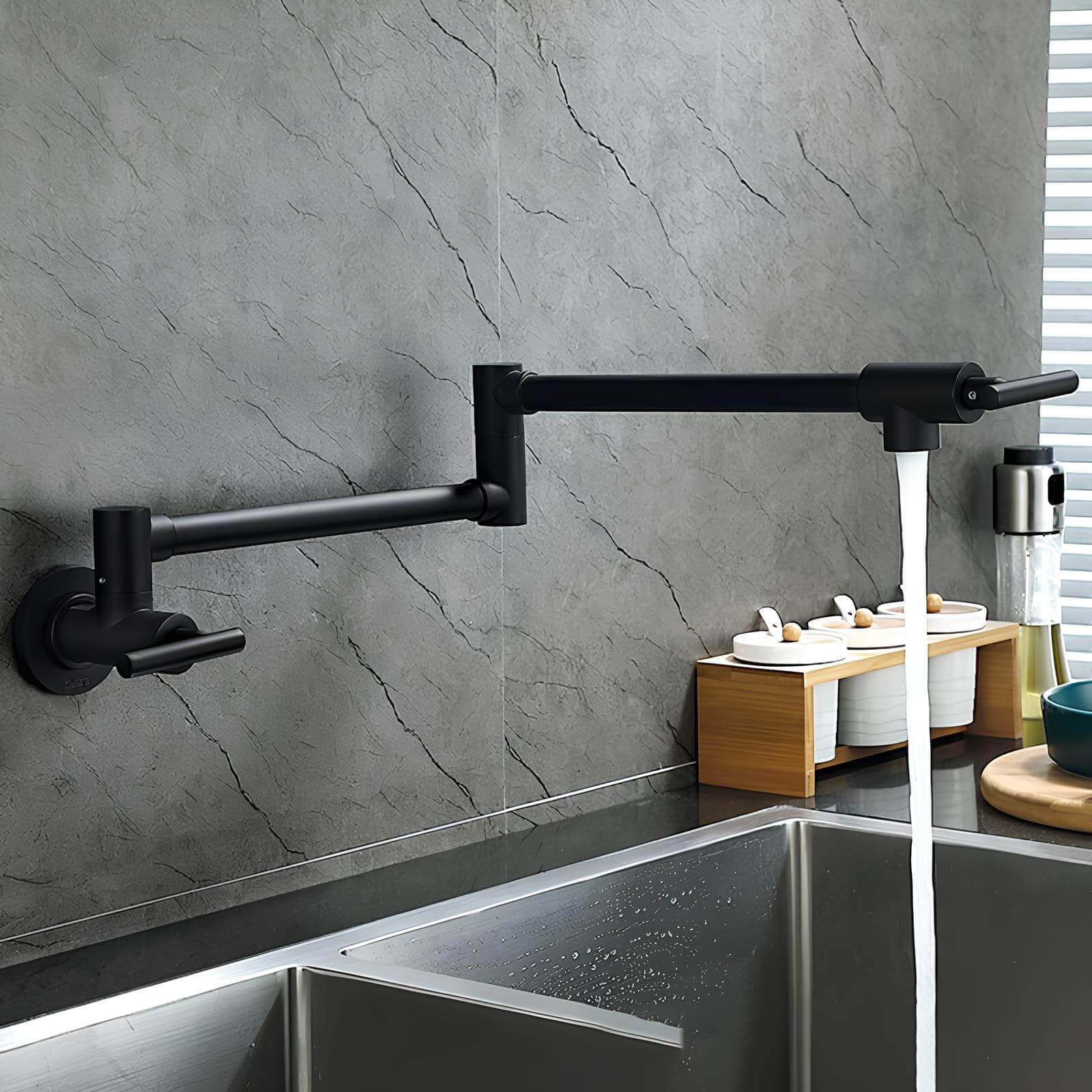 Wall-mount folding brass cold water kitchen faucet with 360° rotation