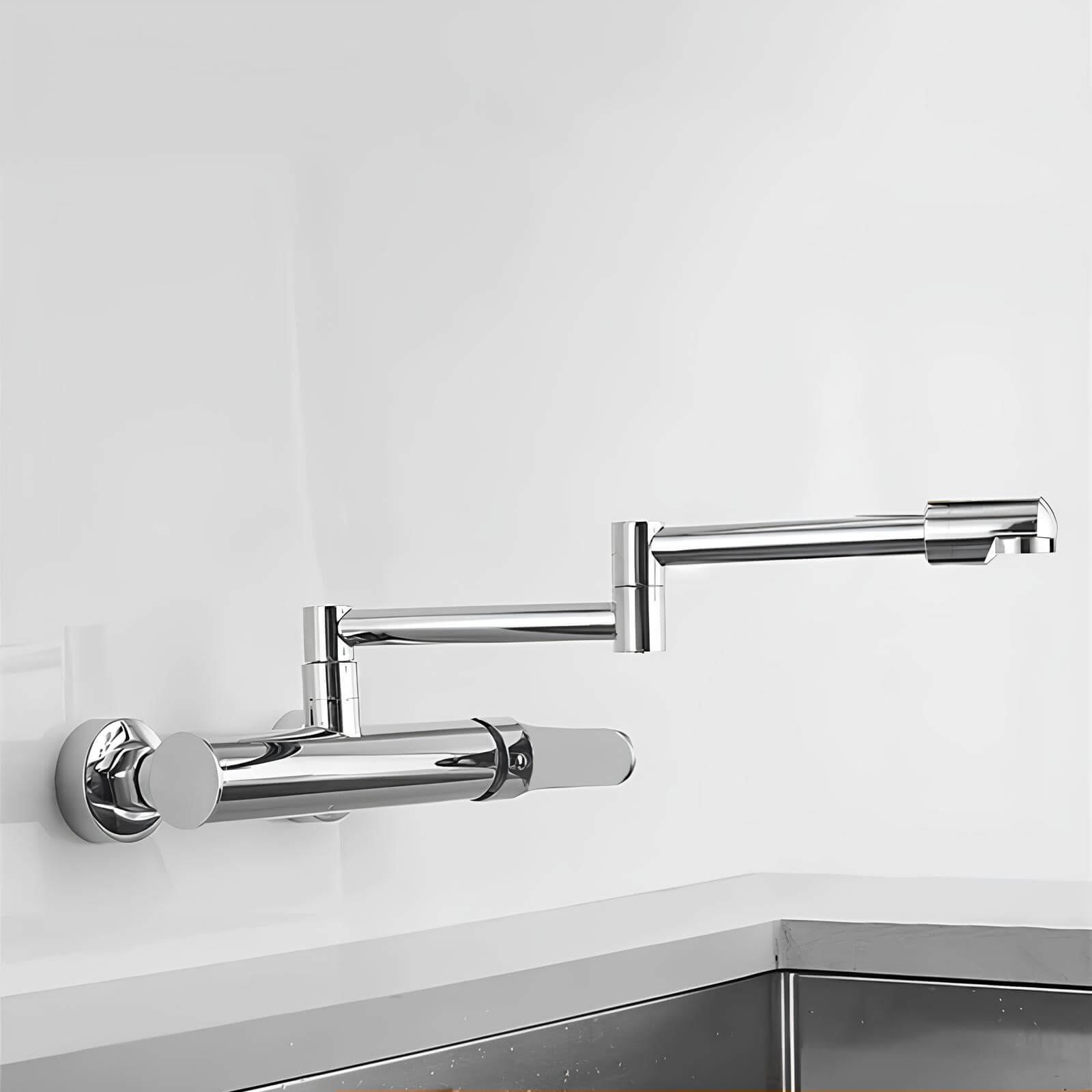 Wall-mount folding brass mixer faucet with 2-hole install and 360 swivel