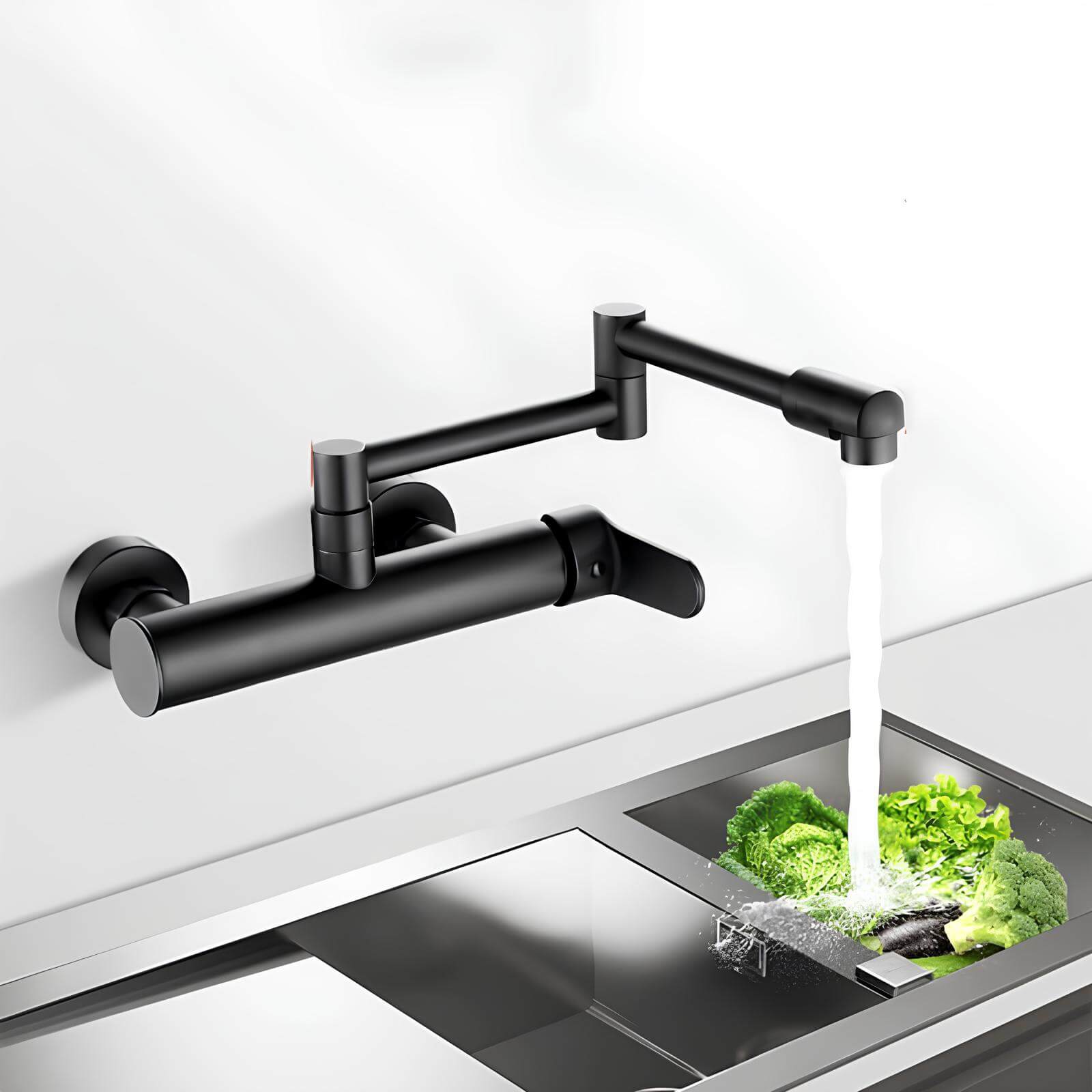 Wall-mount folding brass mixer faucet with 2-hole install and 360 swivel