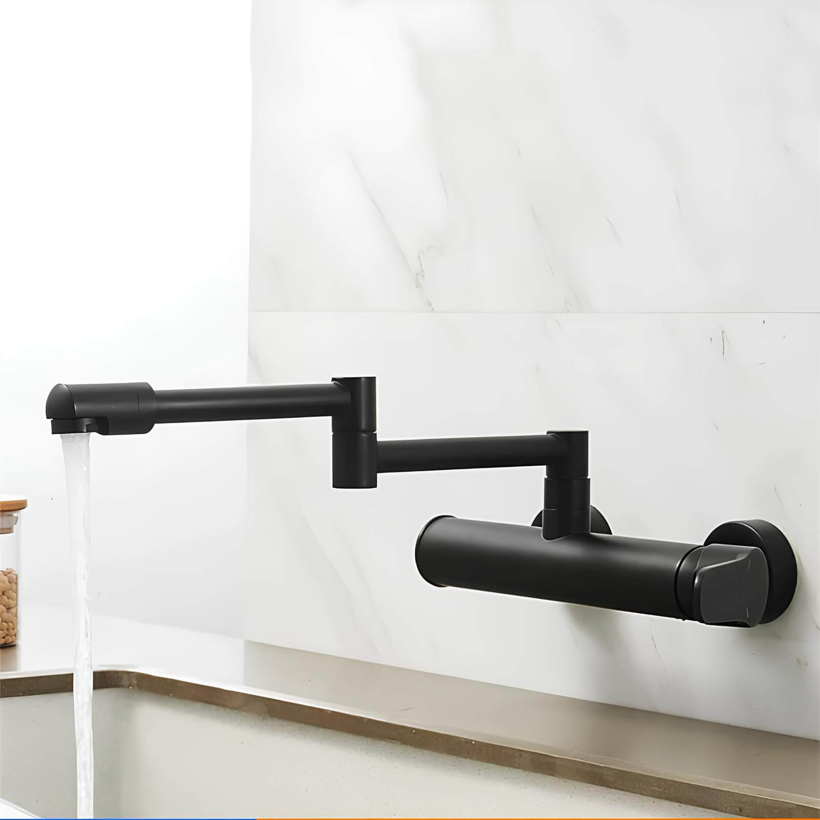 Wall-mount folding brass mixer faucet with 2-hole install and 360 swivel