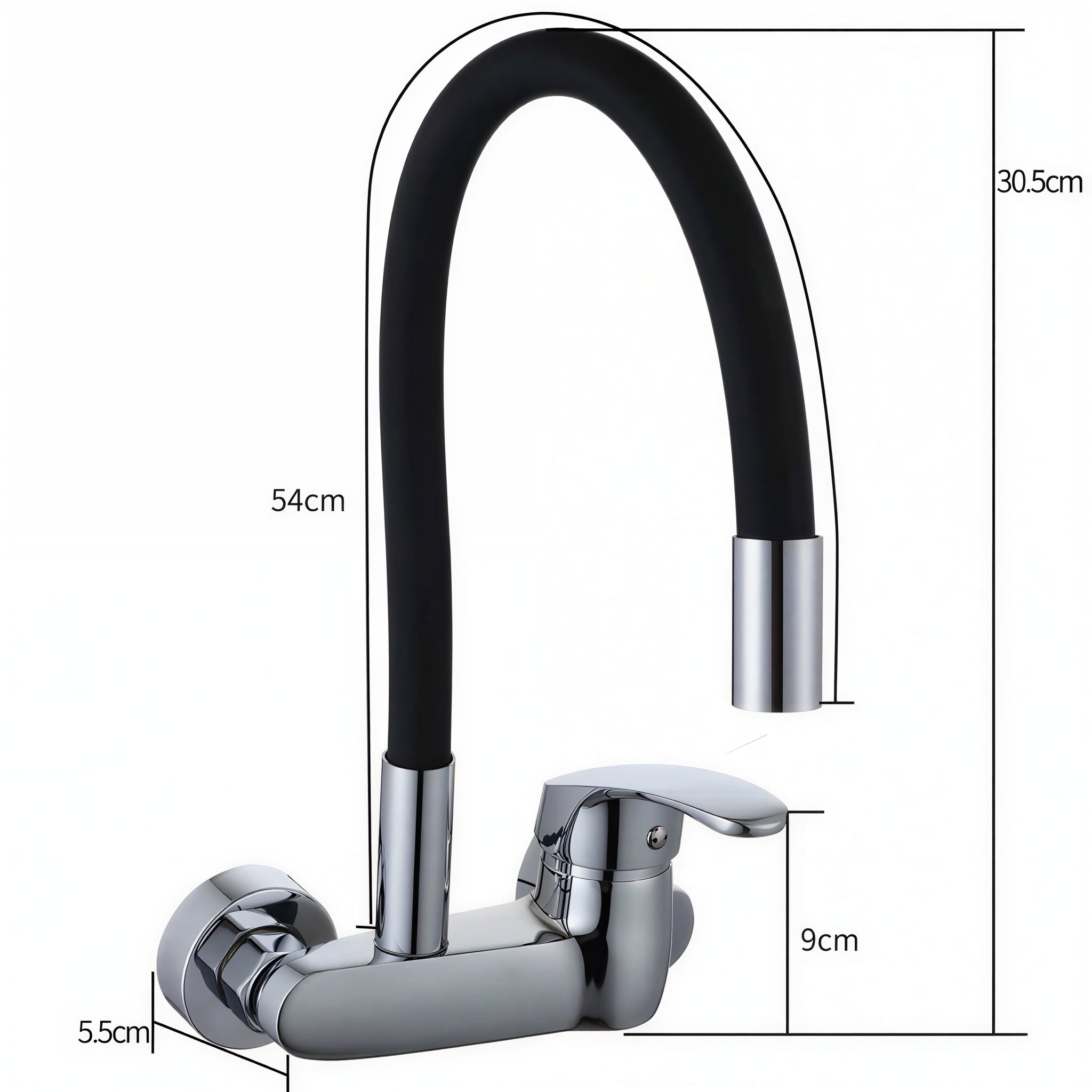 Wall-mount kitchen mixer with flexible 360° swivel spout