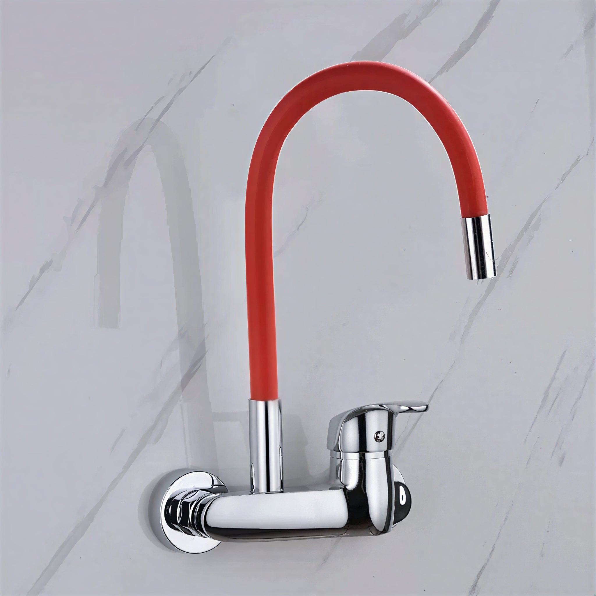 Wall-mount kitchen mixer with flexible 360° swivel spout