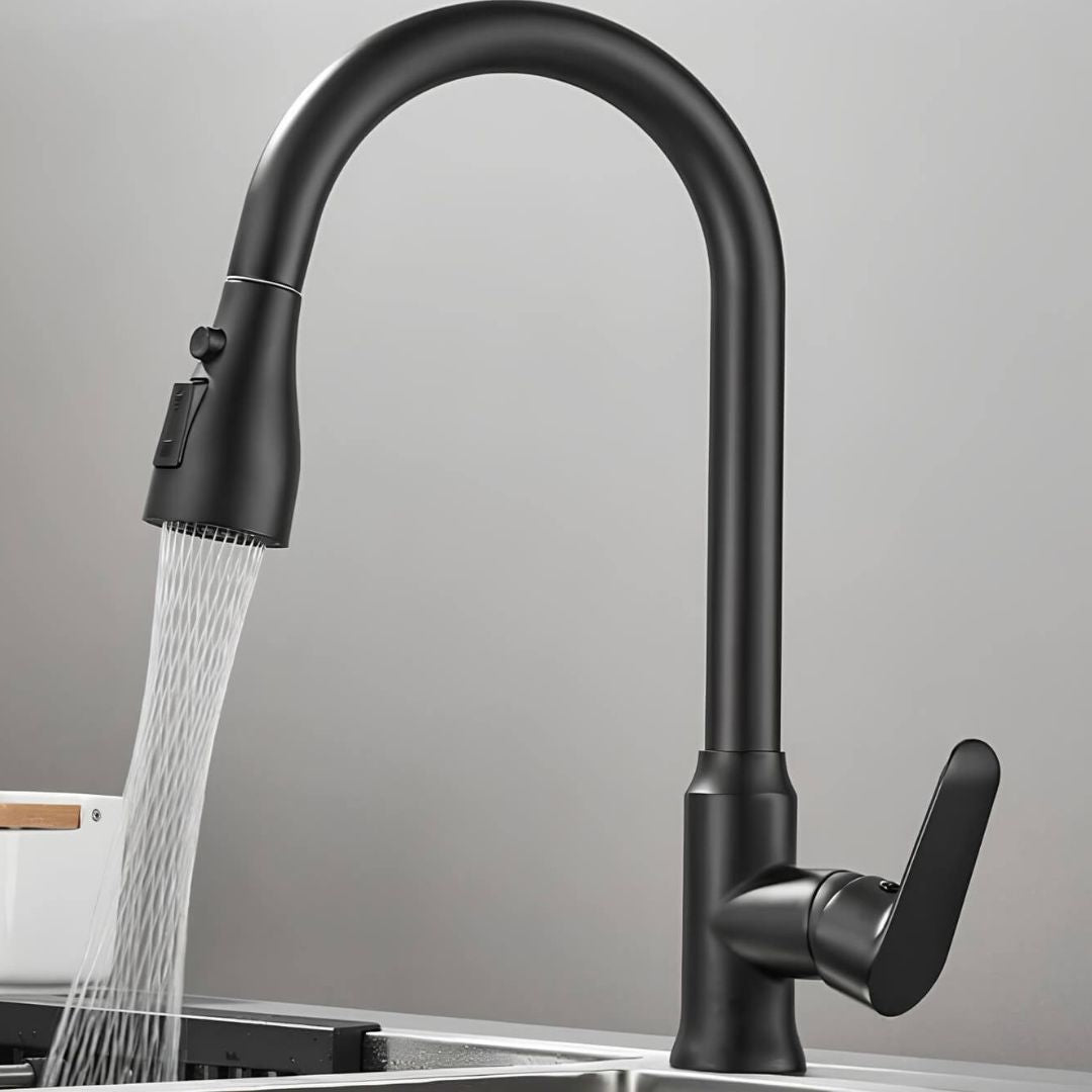 Kitchen faucet with retractable spout and hidden pull-out sprayer