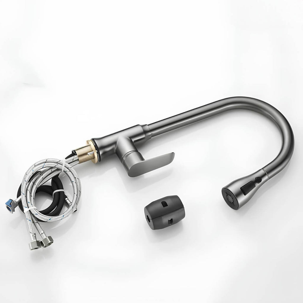 Kitchen faucet with retractable spout and hidden pull-out sprayer