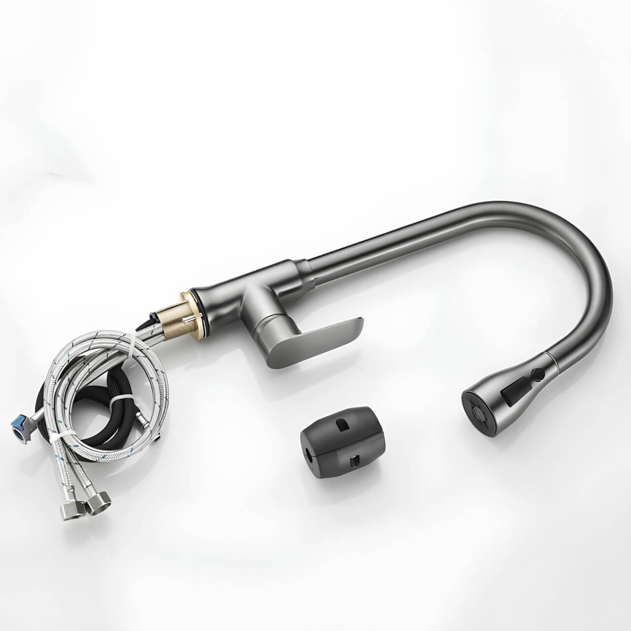 Kitchen faucet with retractable spout and hidden pull-out sprayer