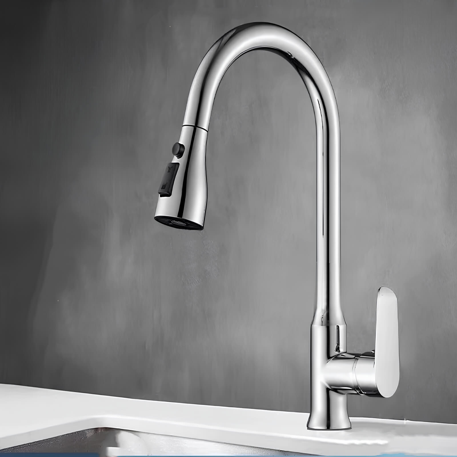 Kitchen faucet with retractable spout and hidden pull-out sprayer