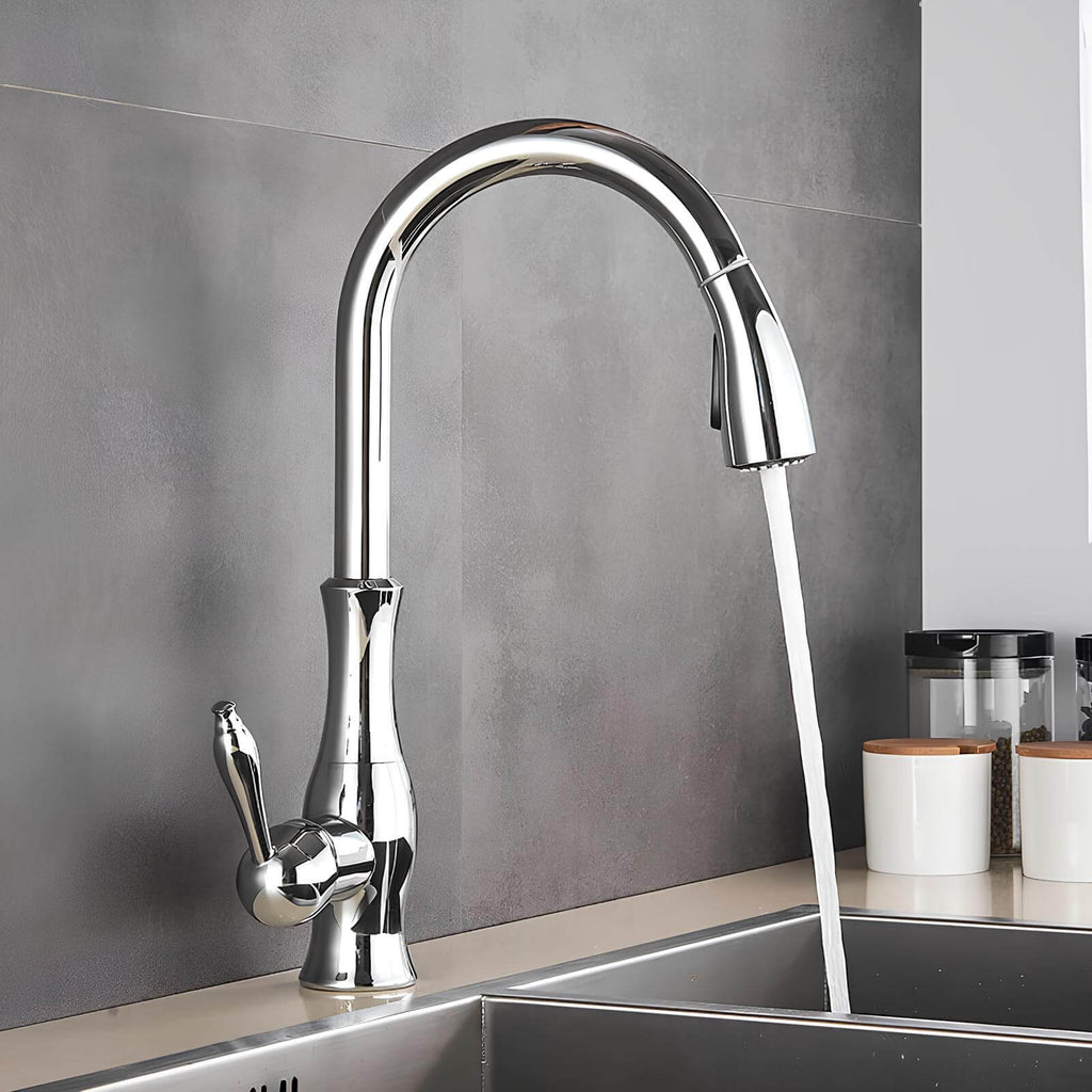 Kitchen sink faucet with pull-down sprayer and 360 degree swivel spout