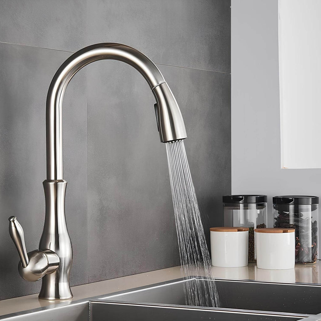 Kitchen sink faucet with pull-down sprayer and 360 degree swivel spout
