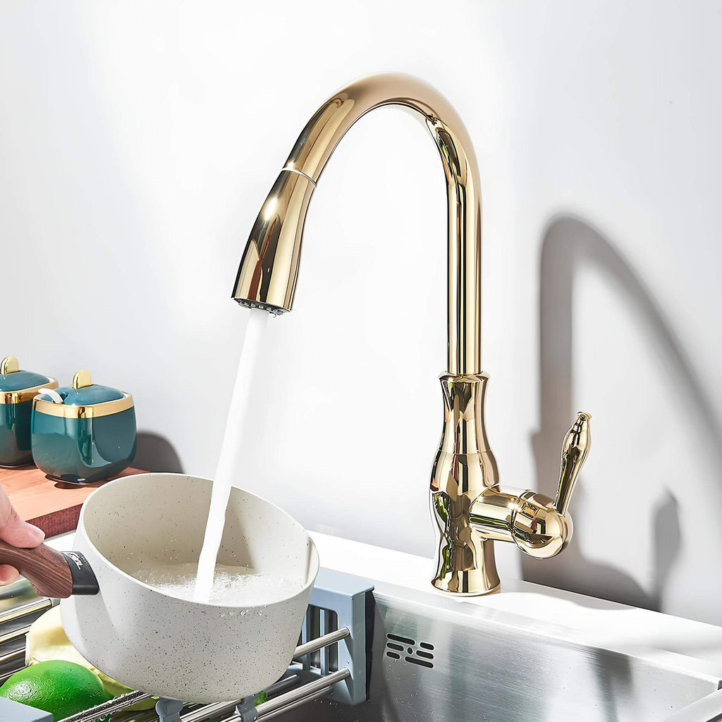 Kitchen sink faucet with pull-down sprayer and 360 degree swivel spout
