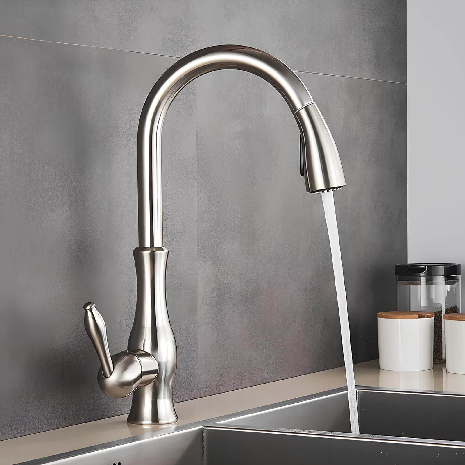 Kitchen sink faucet with pull-down sprayer and 360 degree swivel spout
