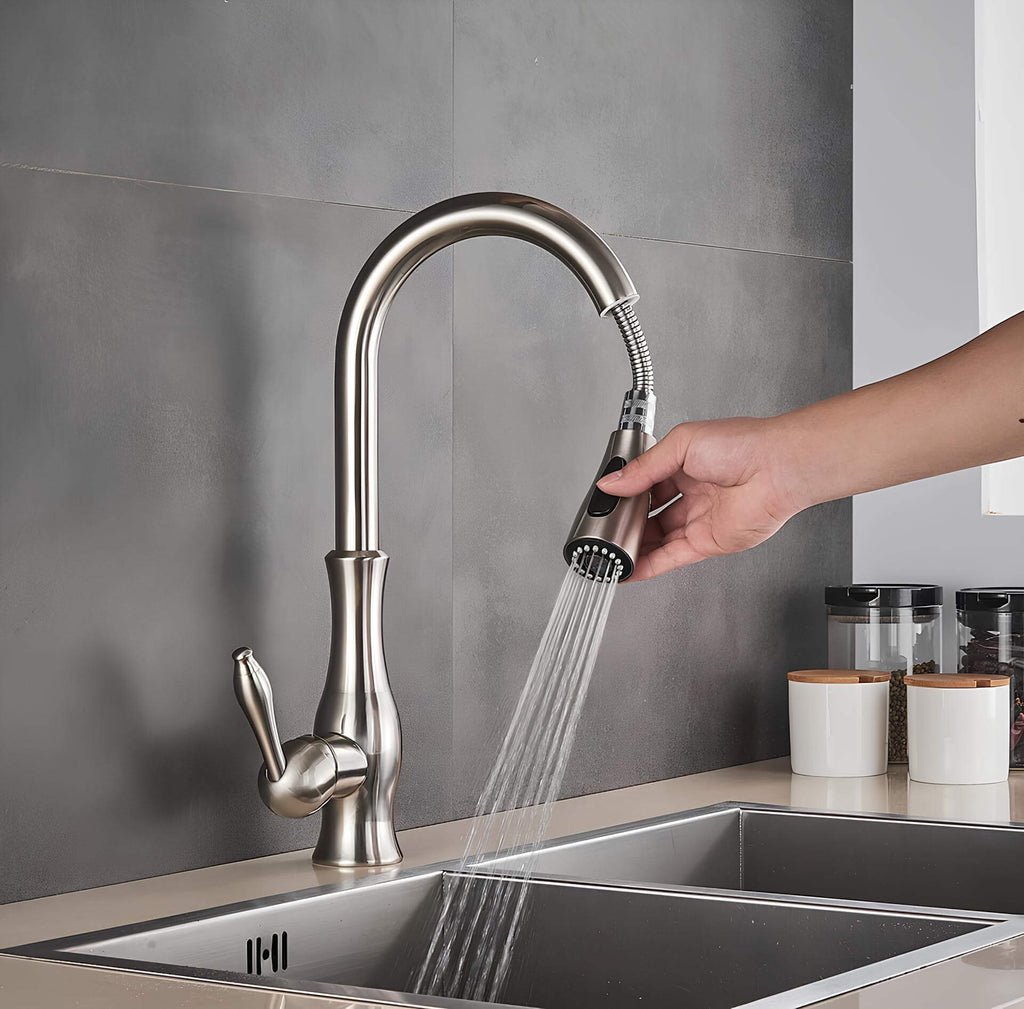 Kitchen sink faucet with pull-down sprayer and 360 degree swivel spout