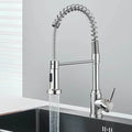 Commercial spring kitchen faucet with tall spout and pull-down sprayer