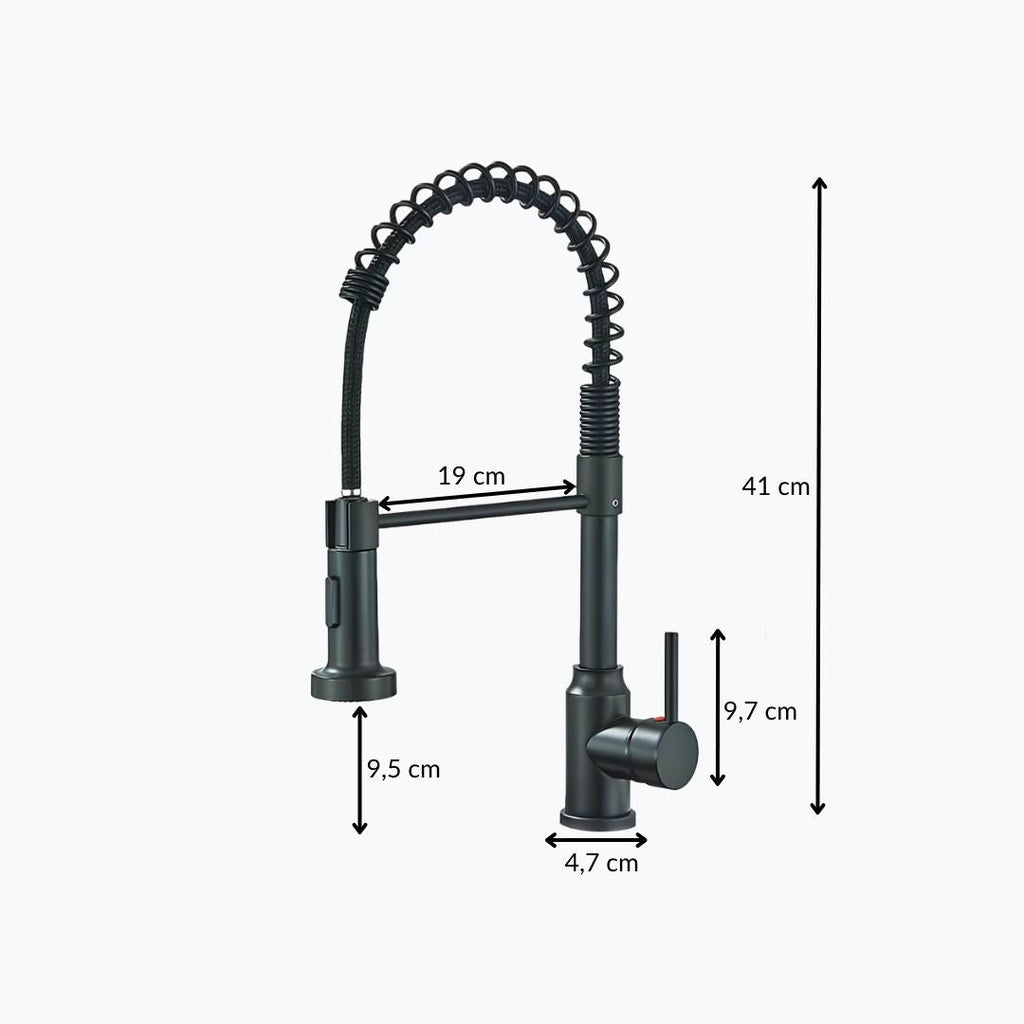 Commercial spring kitchen faucet with tall spout and pull-down sprayer