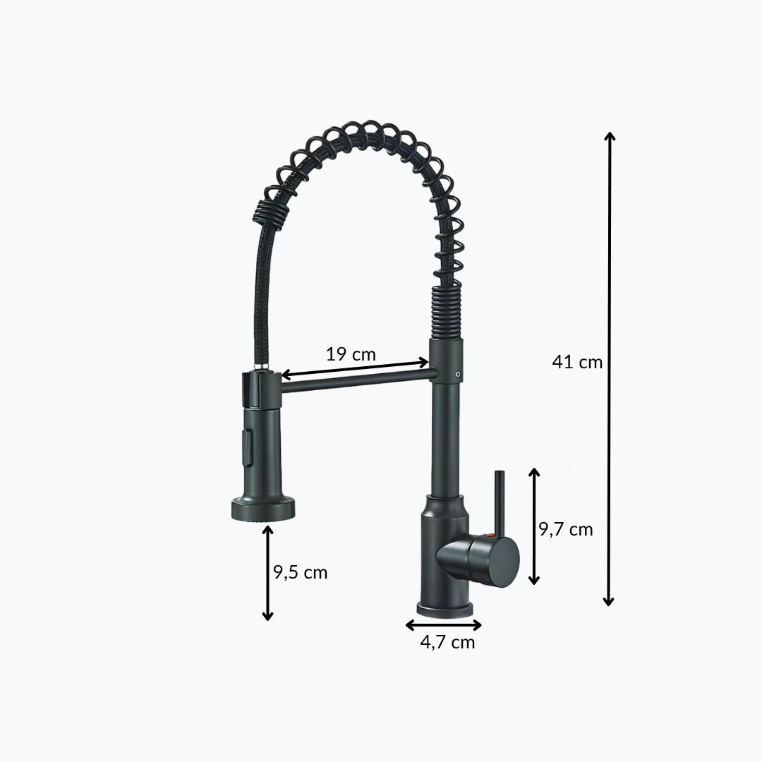 Commercial spring kitchen faucet with tall spout and pull-down sprayer