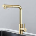 Designer kitchen faucet with dual-spray pull-down head and 360° swivel spout