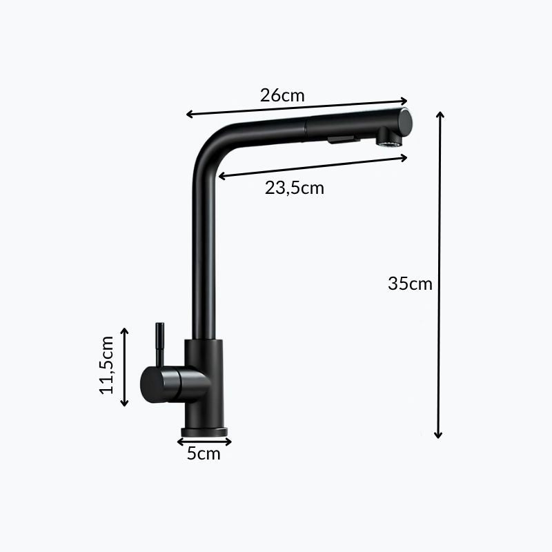 Designer kitchen faucet with dual-spray pull-down head and 360° swivel spout