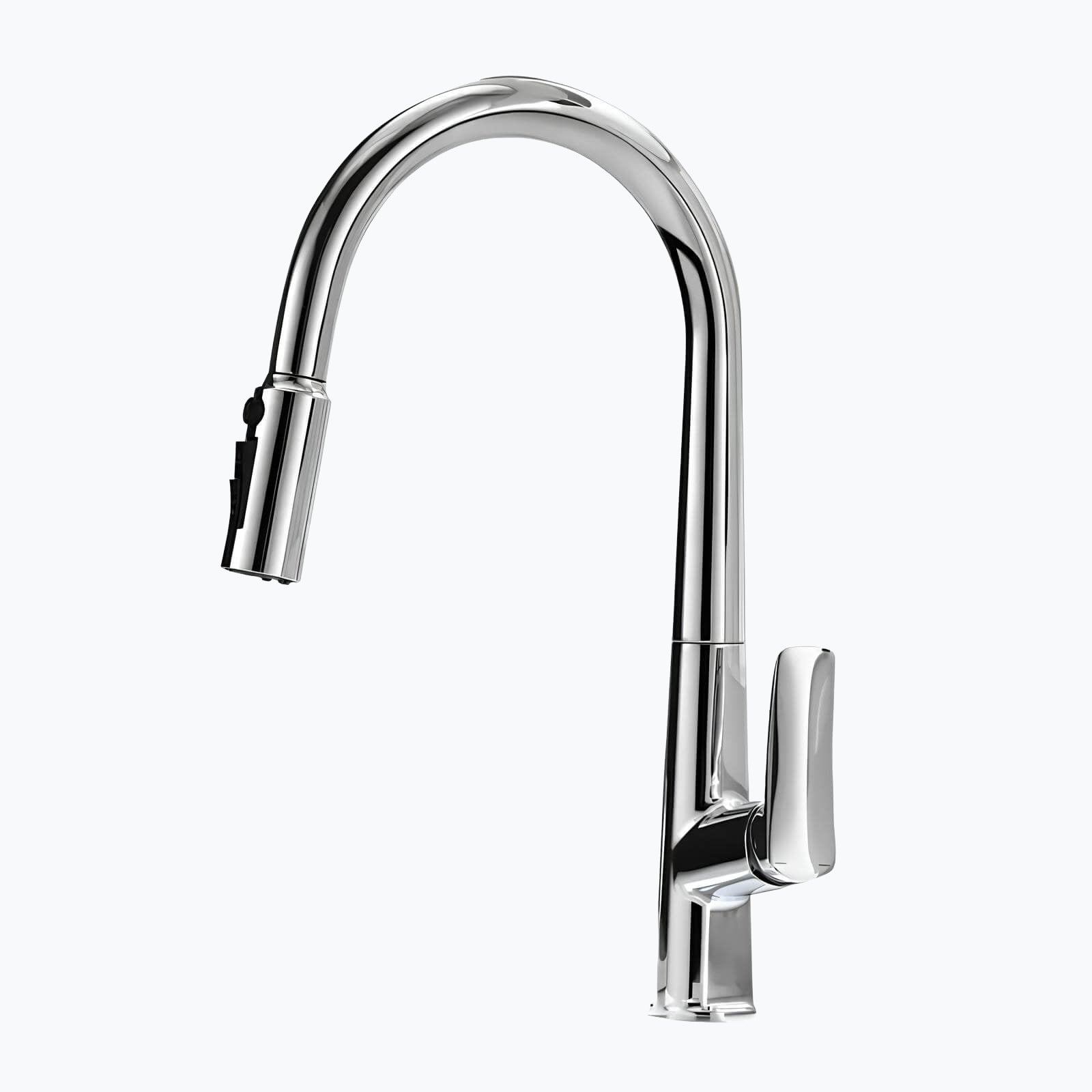 Brass kitchen mixer with pull-down sprayer and filtered water outlet