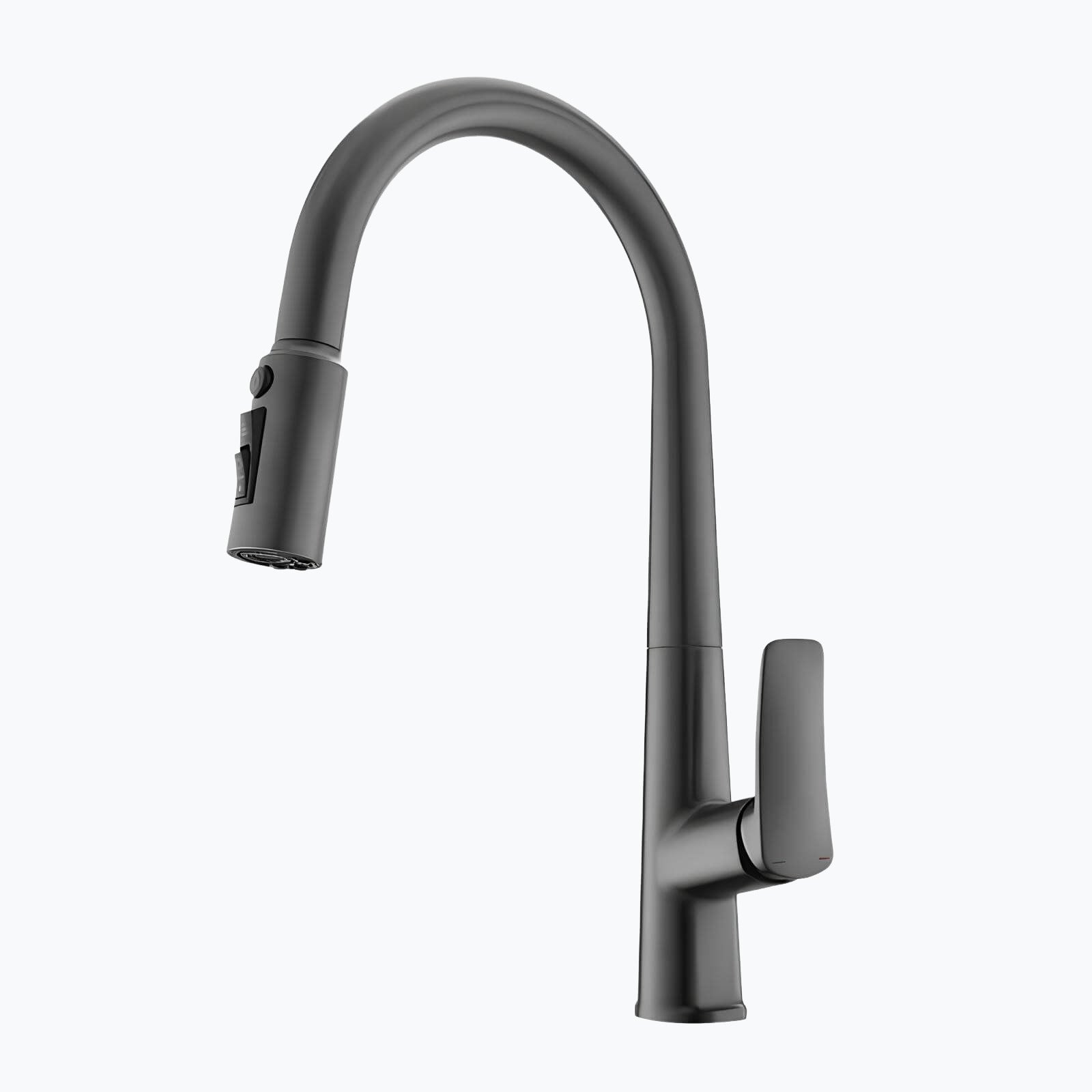 Brass kitchen mixer with pull-down sprayer and filtered water outlet