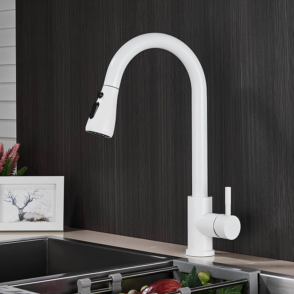 Brass kitchen mixer with pull-down sprayer and two spray modes