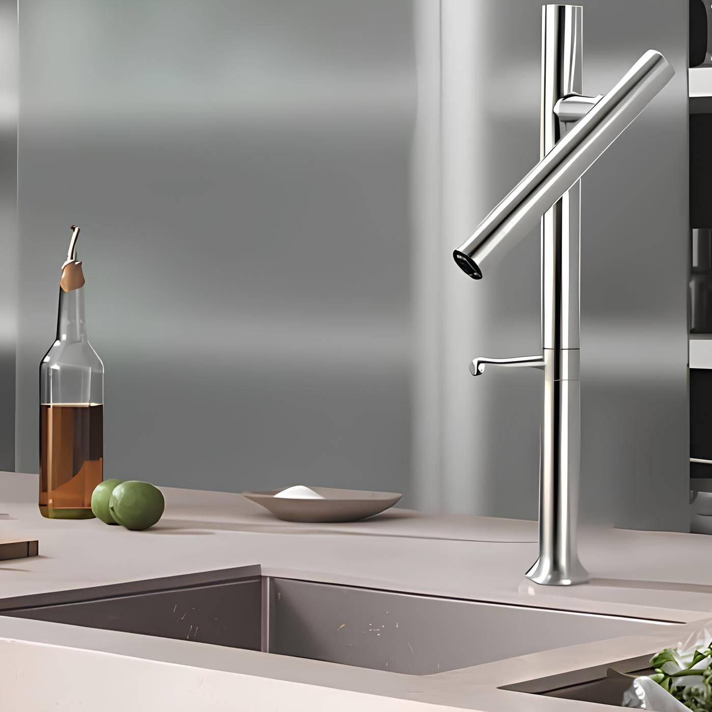 Kitchen faucet in 304 stainless steel with 360° swivel spout