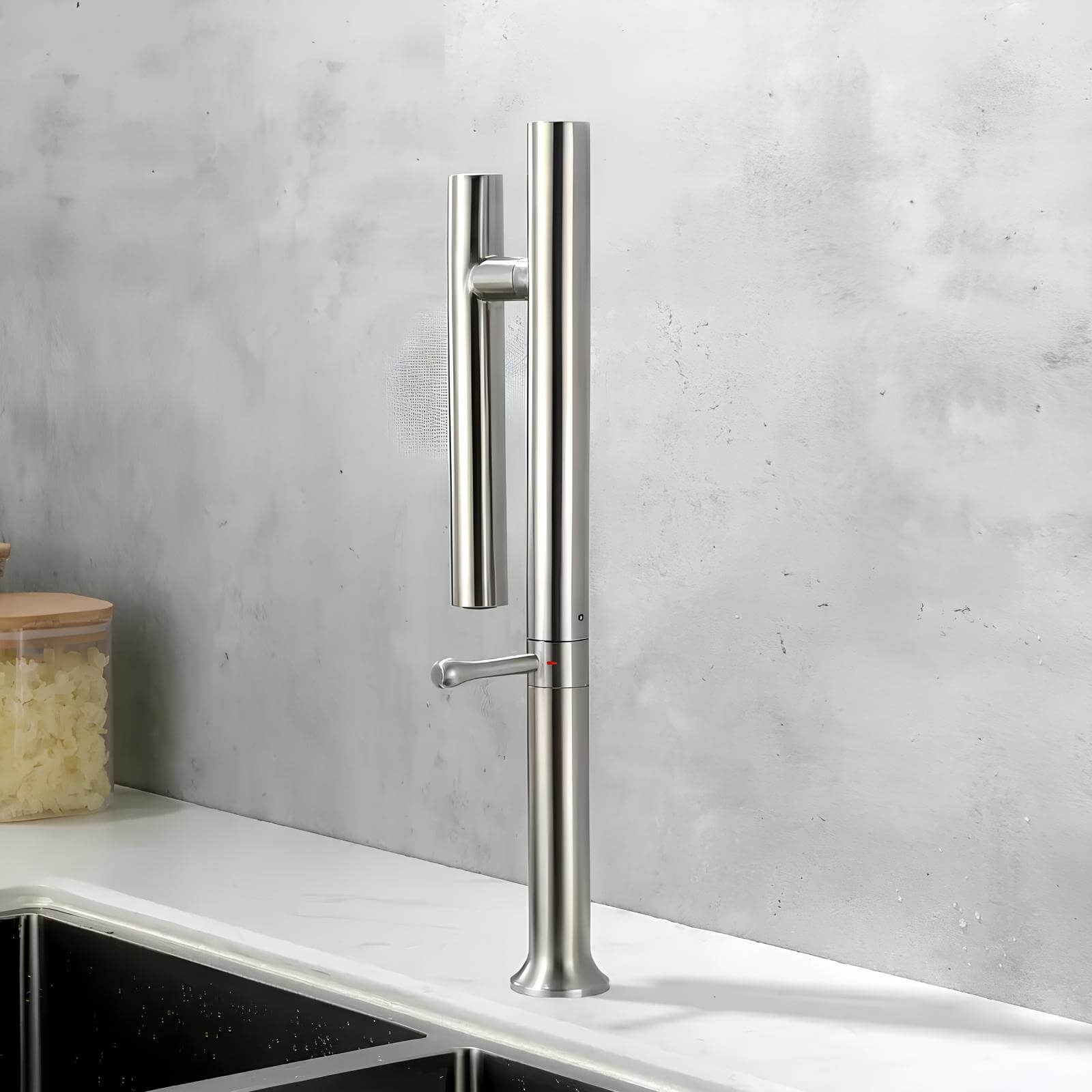 Kitchen faucet in 304 stainless steel with 360° swivel spout
