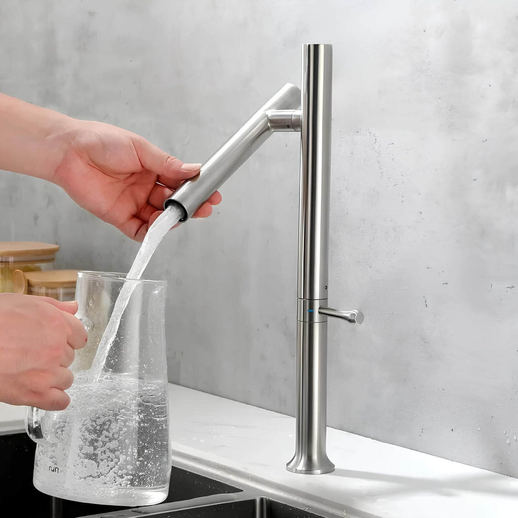 Kitchen faucet in 304 stainless steel with 360° swivel spout