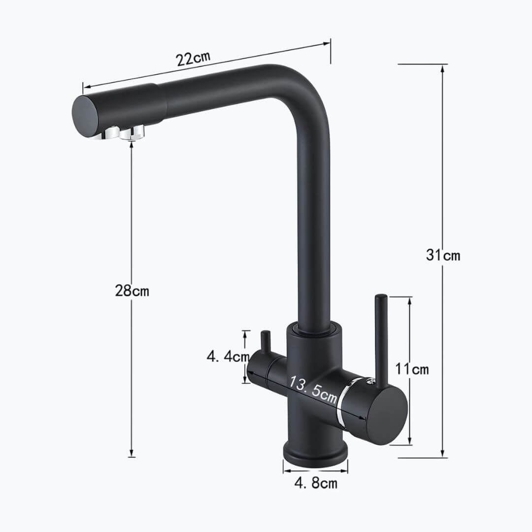 Dual-flow kitchen faucet with filtered water outlet and single-lever mixer