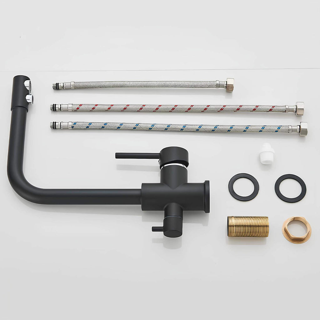 Dual-flow kitchen faucet with filtered water outlet and single-lever mixer