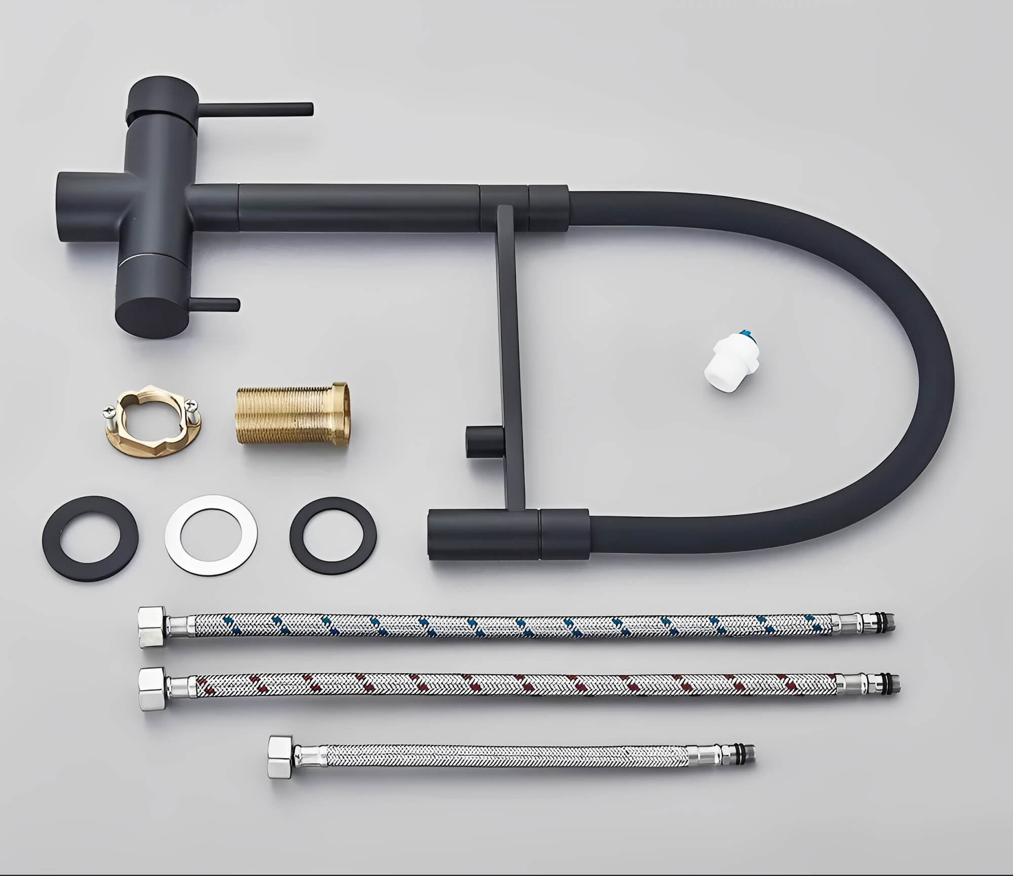Kitchen faucet with pull-down sprayer and filtered water outlet