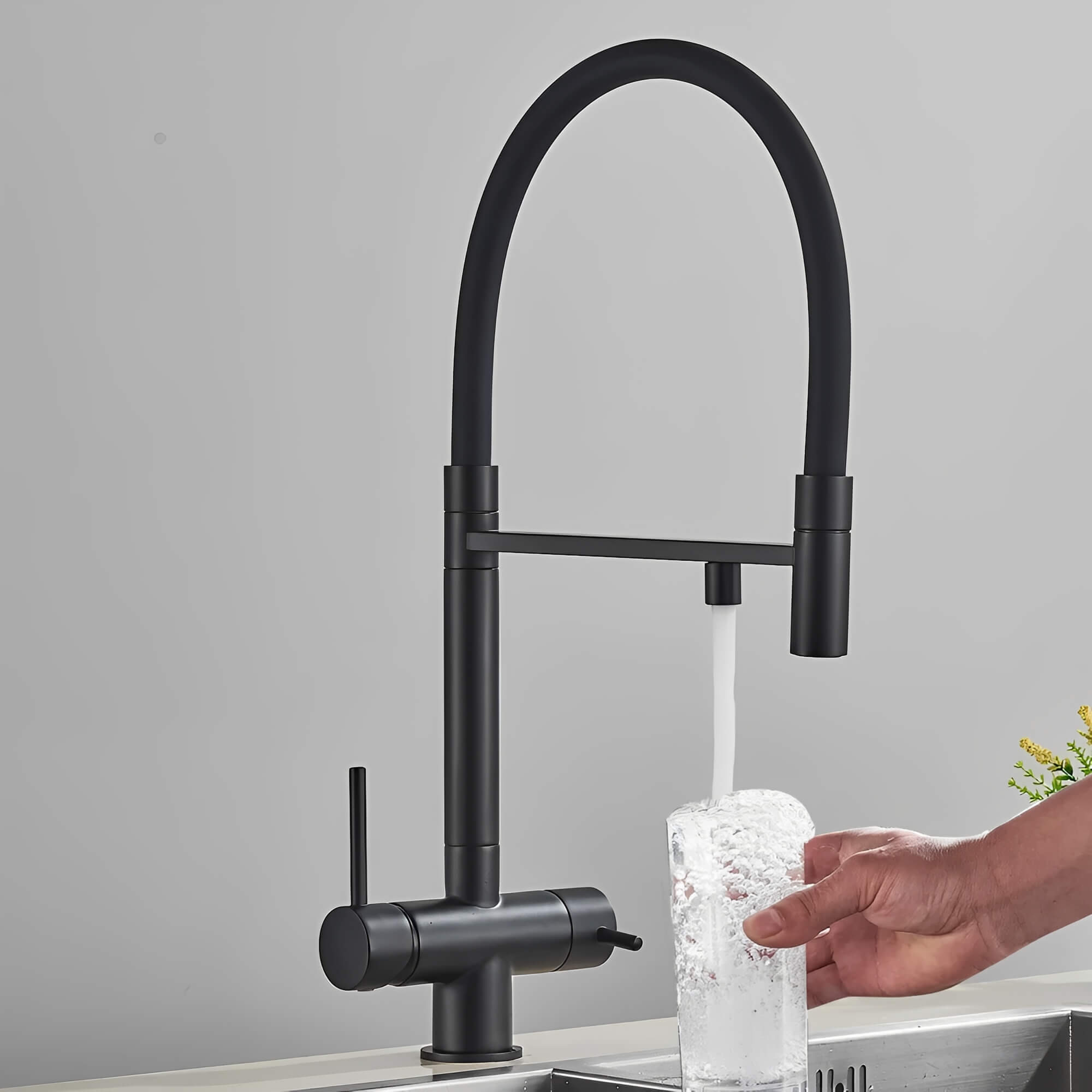 Kitchen faucet with pull-down sprayer and filtered water outlet
