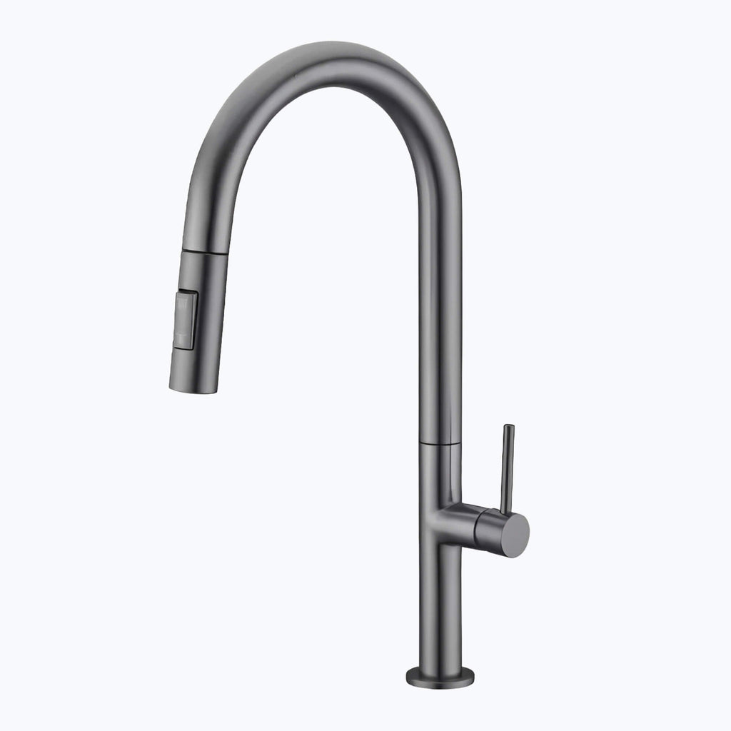 Designer kitchen faucet with spring-return pull-down sprayer
