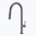 Designer kitchen faucet with spring-return pull-down sprayer