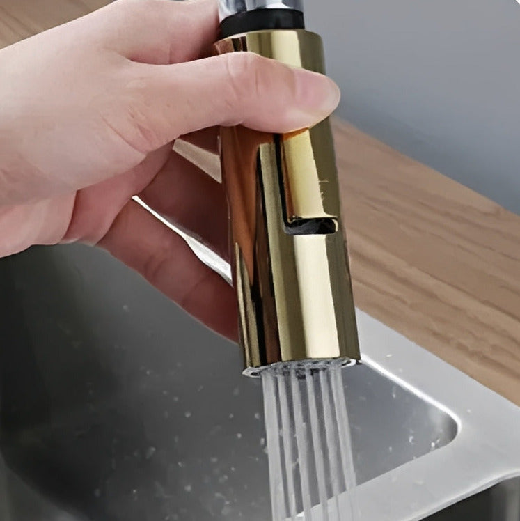 Kitchen faucet with tall spout and pull-down dual-spray sprayer