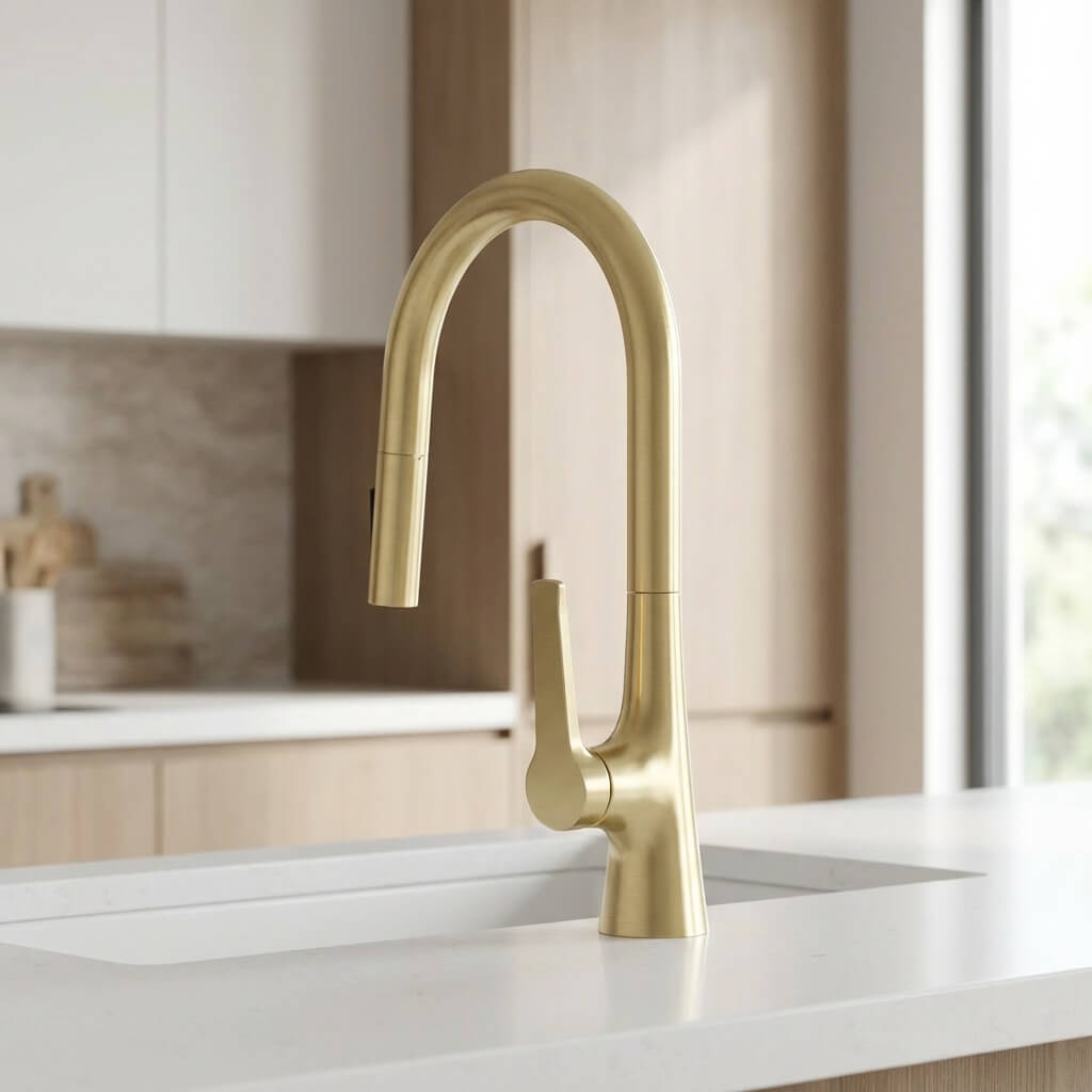Kitchen faucet with tall spout and pull-down dual-spray sprayer