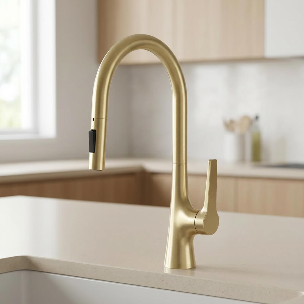 Kitchen faucet with tall spout and pull-down dual-spray sprayer