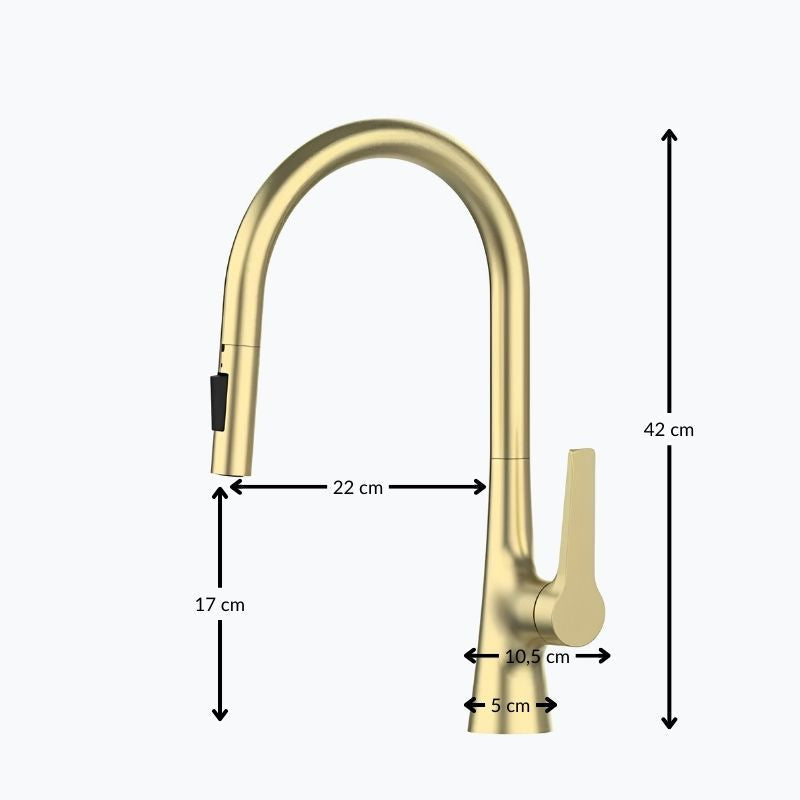 Kitchen faucet with tall spout and pull-down dual-spray sprayer