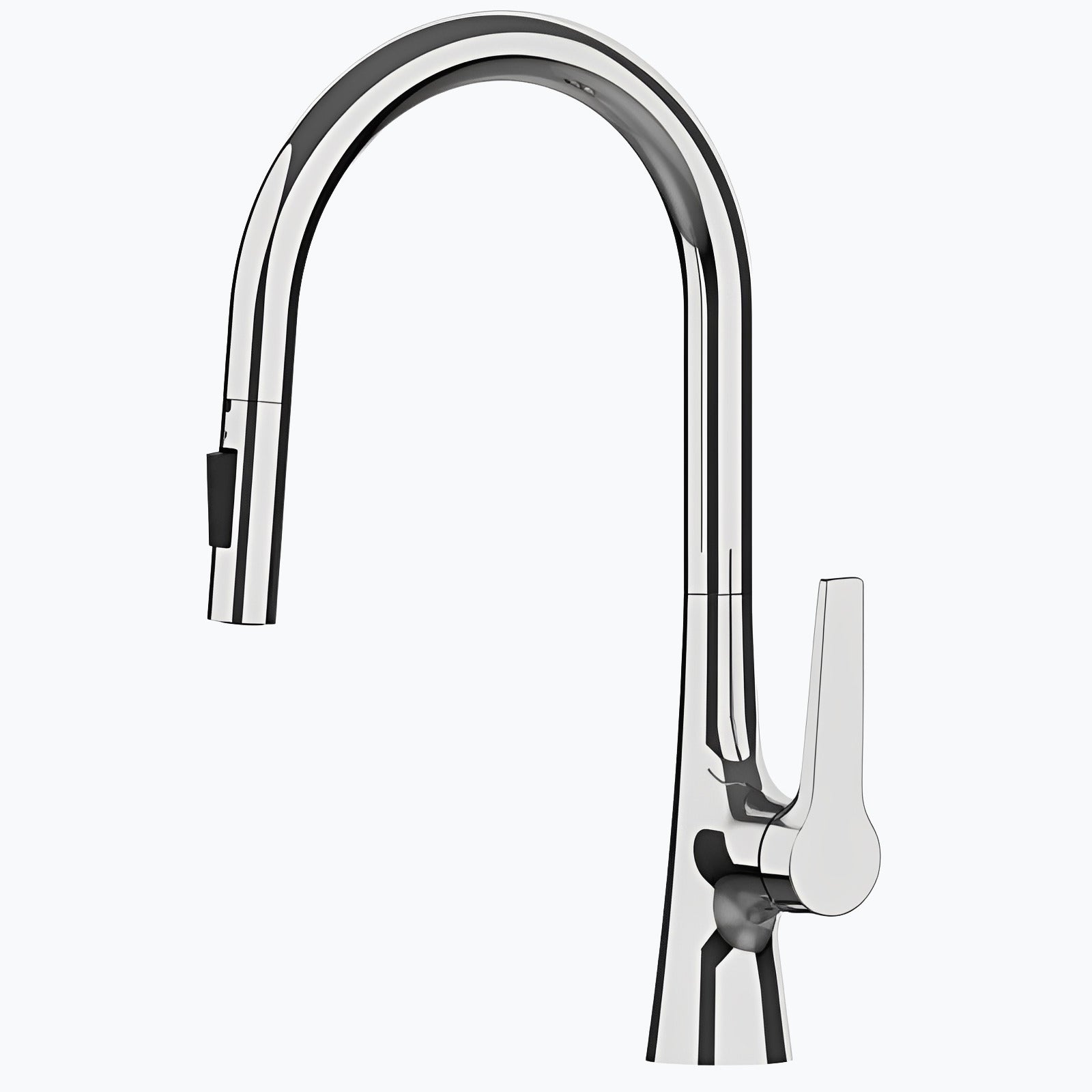 Kitchen faucet with tall spout and pull-down dual-spray sprayer