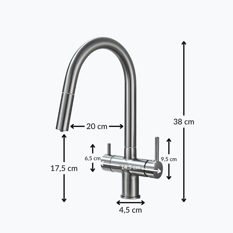 Kitchen faucet with pull-down sprayer, 360° swivel, and filtered water outlet