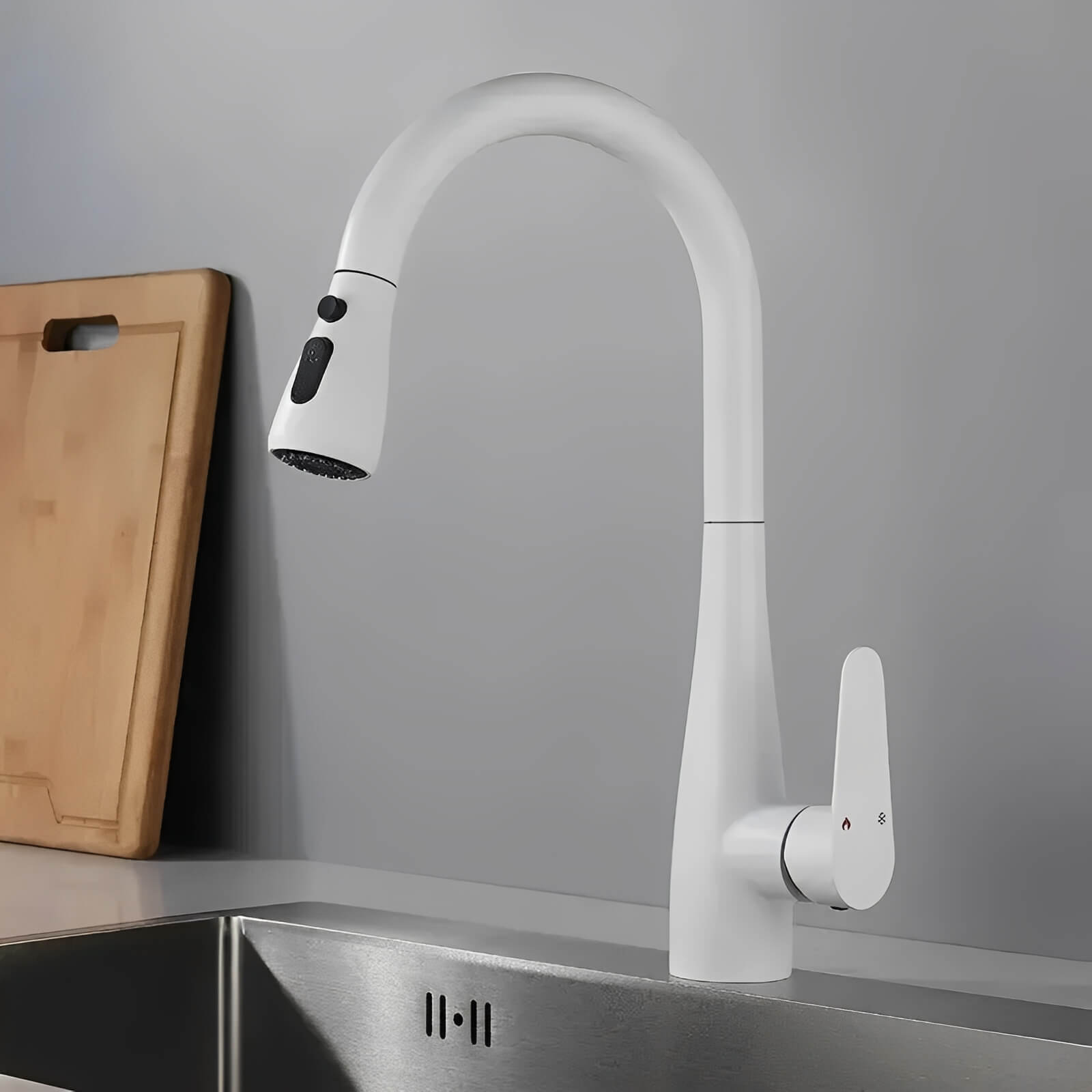 Kitchen faucet with pull-down sprayer and 360° swivel in polished brass