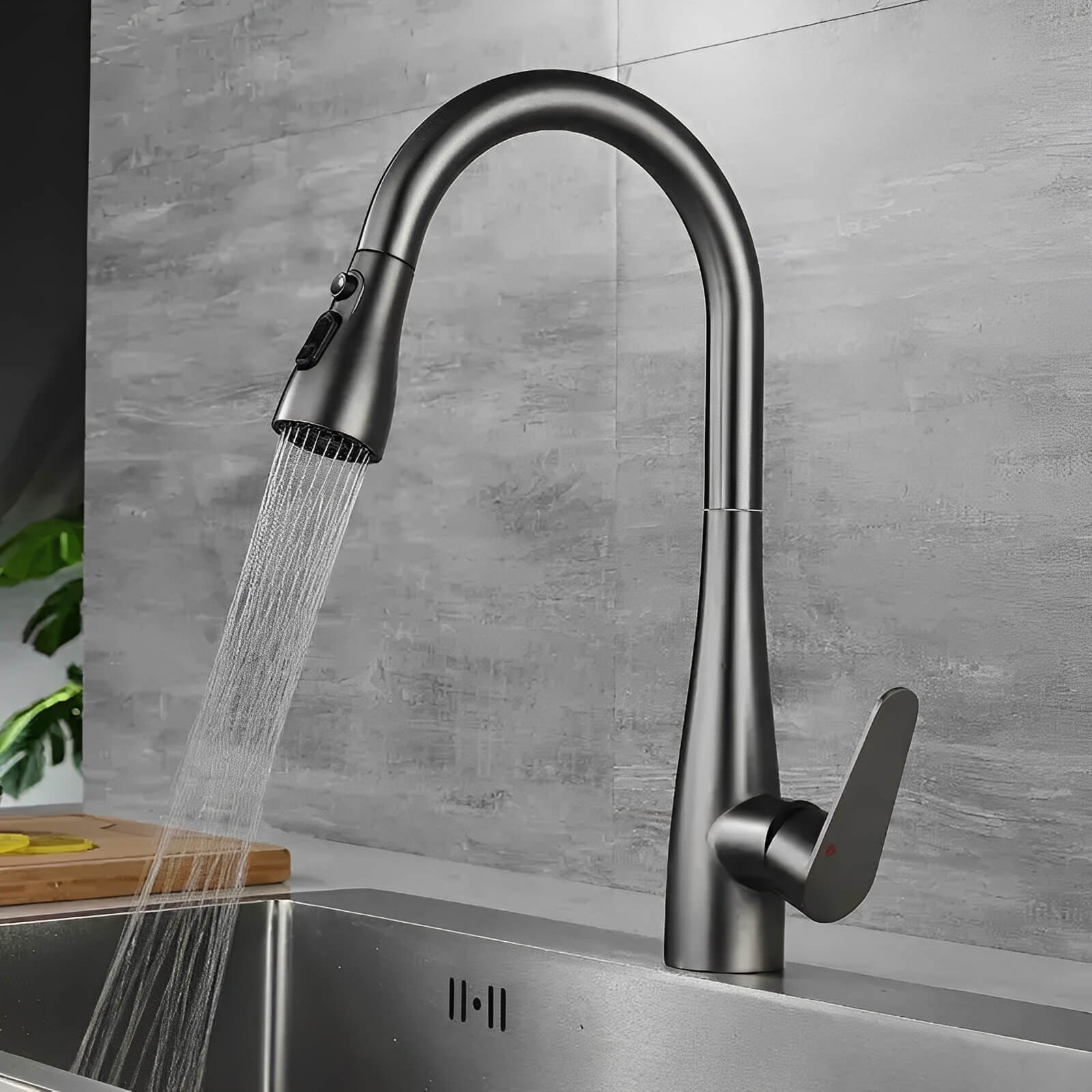 Kitchen faucet with pull-down sprayer and 360° swivel in polished brass