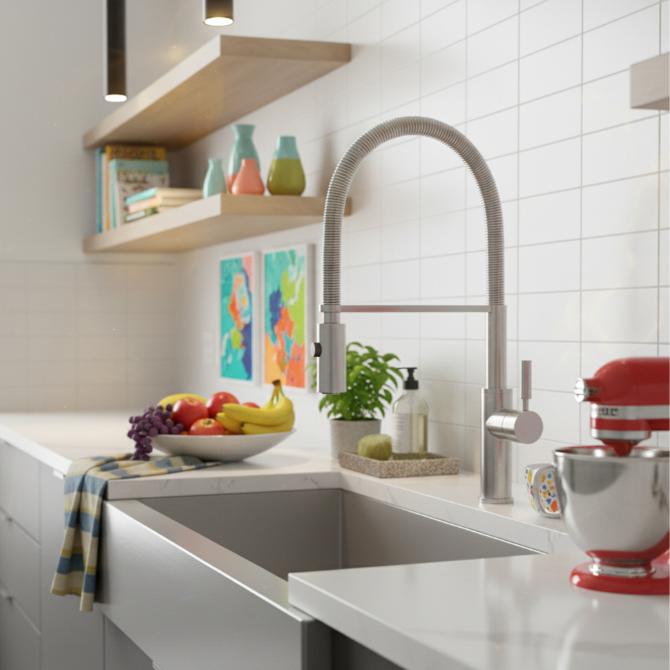 Kitchen mixer with retractable spout and 360° swivel design