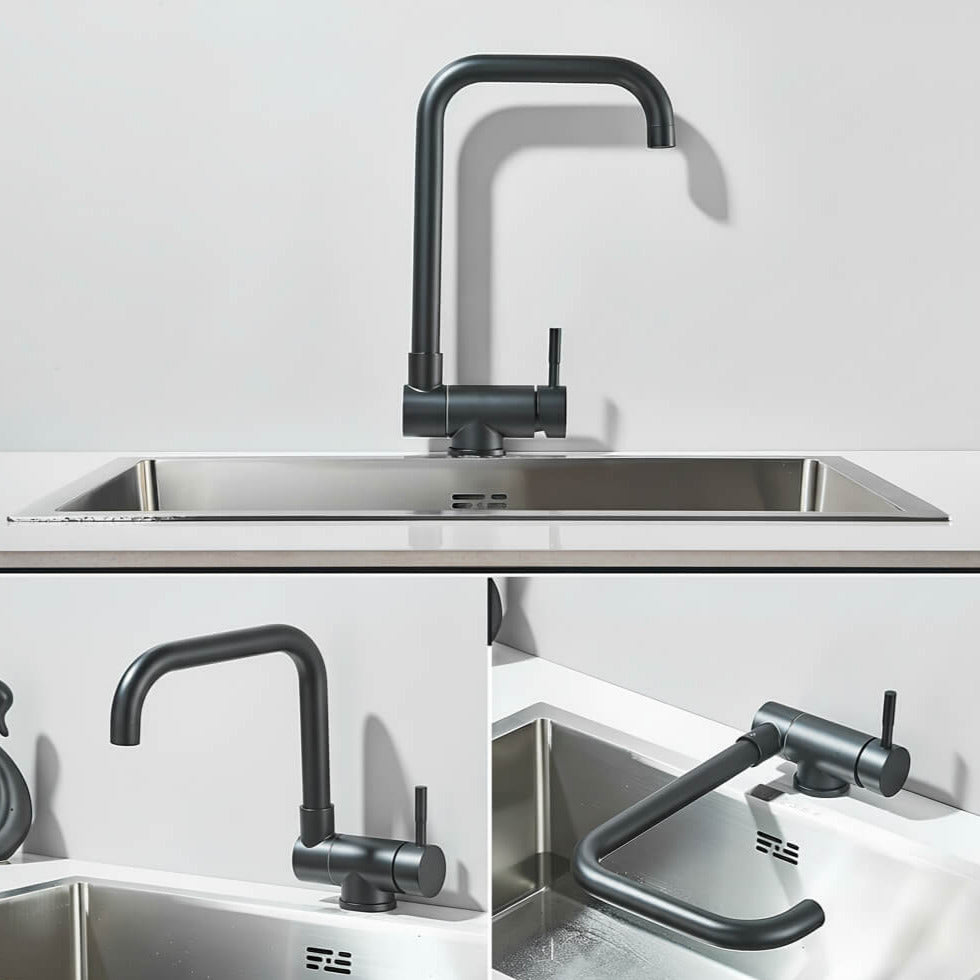 Folding kitchen faucet with 360° swivel and single-lever mixer
