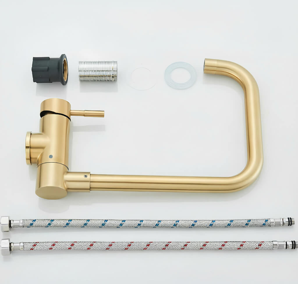Folding kitchen faucet with 360° swivel and single-lever mixer
